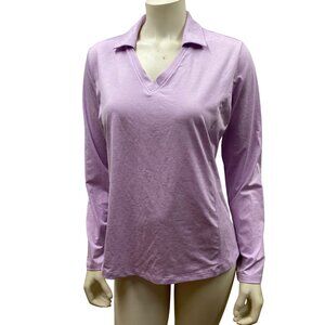 Lady Hagen Womens Active Lilac Long Sleeve V-Neck Collar Shirt‎ Size M